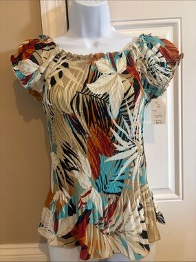 Jaipur Multicolor Pleated Puff-Sleeve Floral Blouse